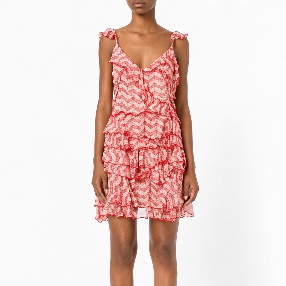 The Kooples | Jasmine Silk Dress | S | Red Ruffle Mini | Charlotte Casiraghi